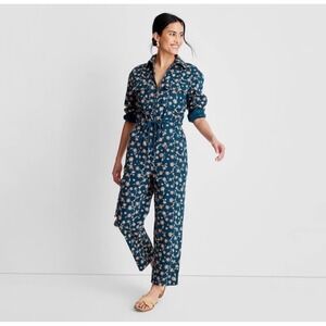 Future Collective Jenny‎ Lopez Floral Utility Boiler Jumpsuit Teal Size 8